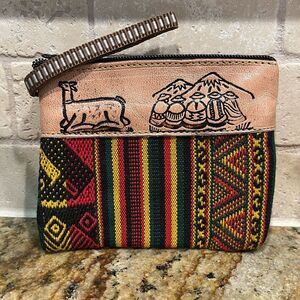 Coin Purse‎ 4x5 Inch Leather Peru Tribal Striped Multicolor Llama Andes Mountain